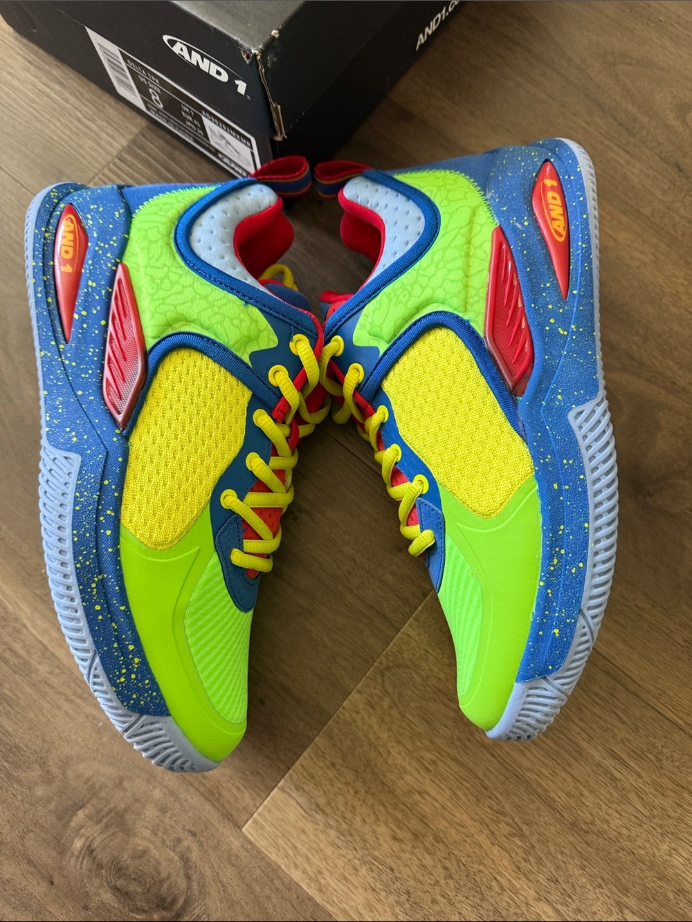And1 Mens Neon Green, Blue & Red Sneakers - Picture 5 of 5